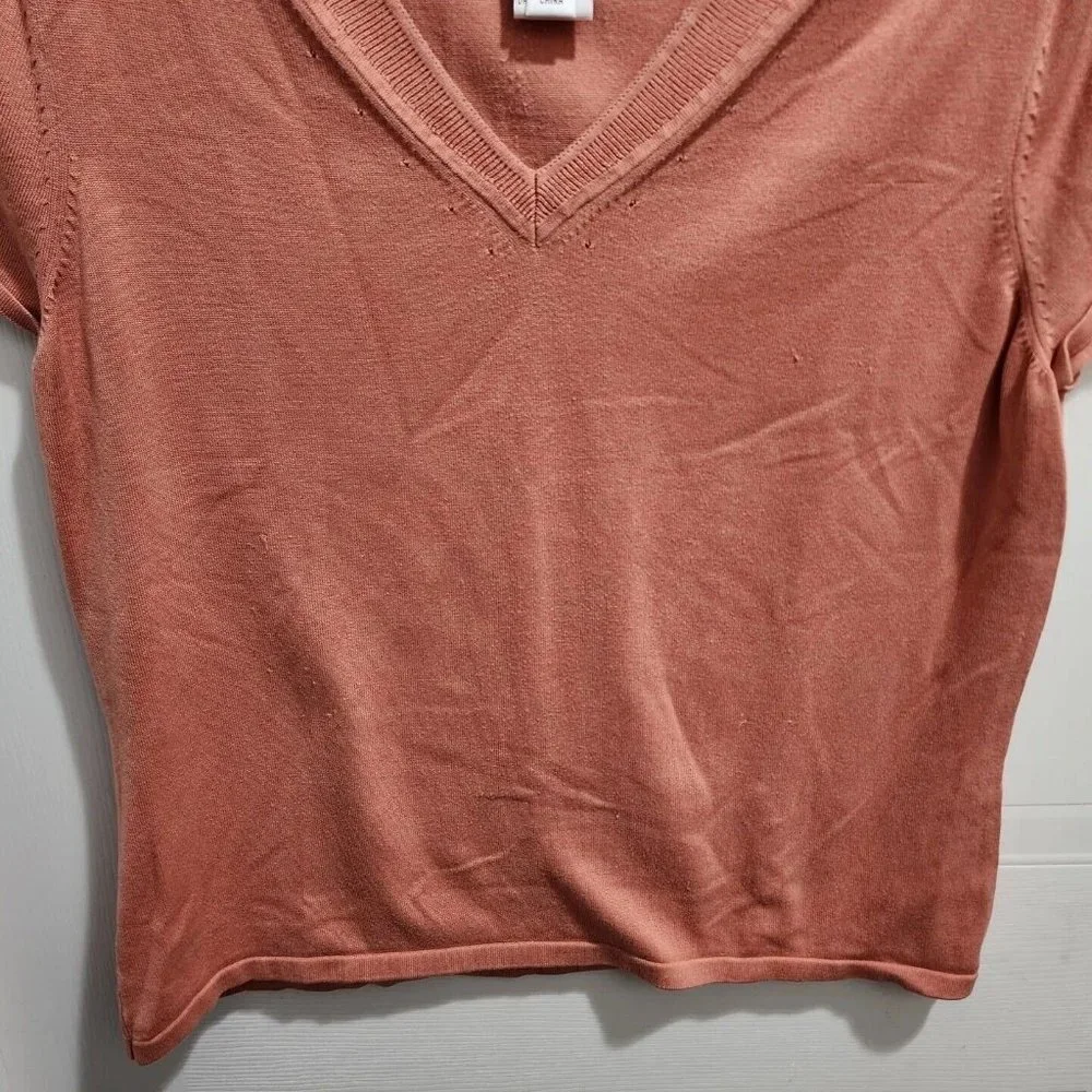 Vintage Talbots Women's Short Sleeve V Neck Knit‎ Sweater Top Silk Blend Size LP